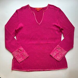 Shanghai Tang Vintage Pink Long Sleeve Light Sweater Top Tunic Size XL RARE